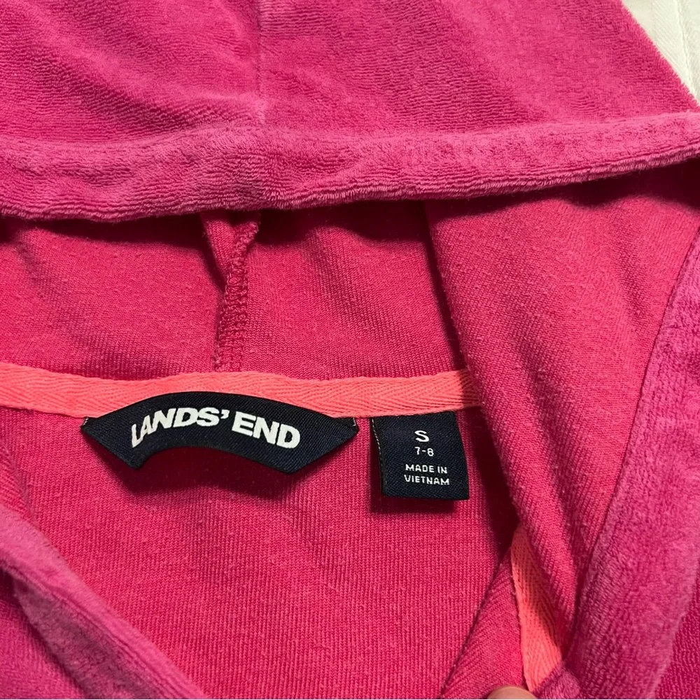 Lands’ End S 7-8Y Pink Terry Hooded Swim Cover-Up
